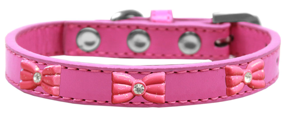 Pink Glitter Bow Widget Dog Collar Bright Pink Size 20